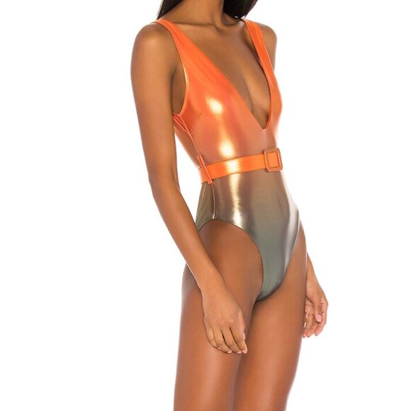 Normaillot Orange Rainbow One Piece Swimsuit Shiny Orange & Gray Gradient - Picture 7 of 7